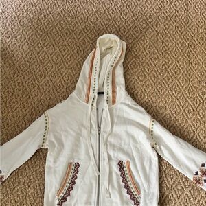Embroidered Cream Hoodie Jacket